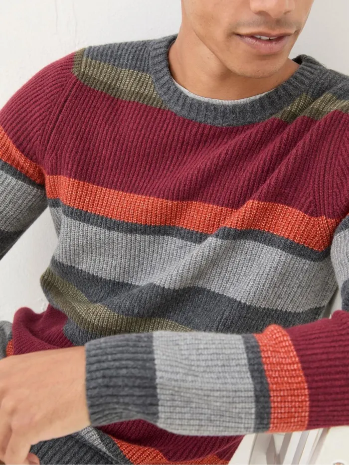 Fat Face Knitwear Hinton Charcoal Grey Block Stripe Crew Neck Jumper 8211 Men