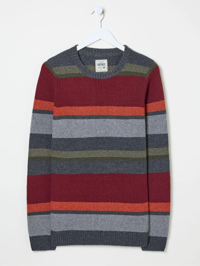 Fat Face Knitwear Hinton Charcoal Grey Block Stripe Crew Neck Jumper 8211 Men