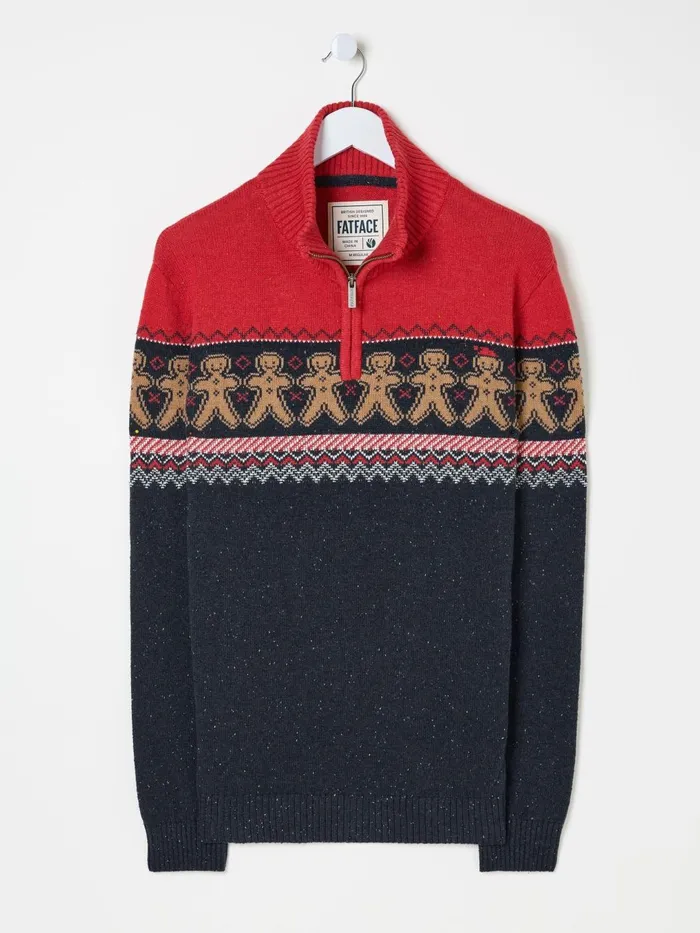 Fat Face Knitwear Navy Blue Pattern Half Neck Jumper 8211 Men