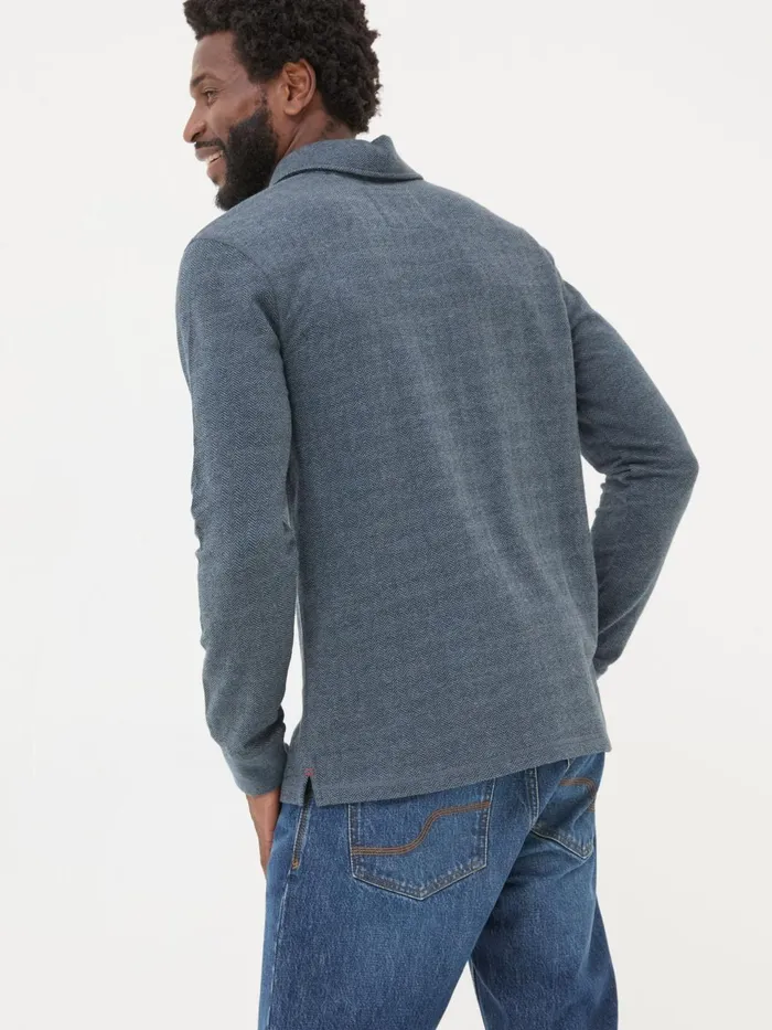 Fat Face Polo Shirts Navy Herringbone Long Sleeve Polo Shirt 8211 Men