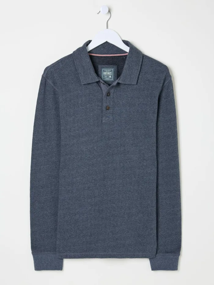 Fat Face Polo Shirts Navy Herringbone Long Sleeve Polo Shirt 8211 Men