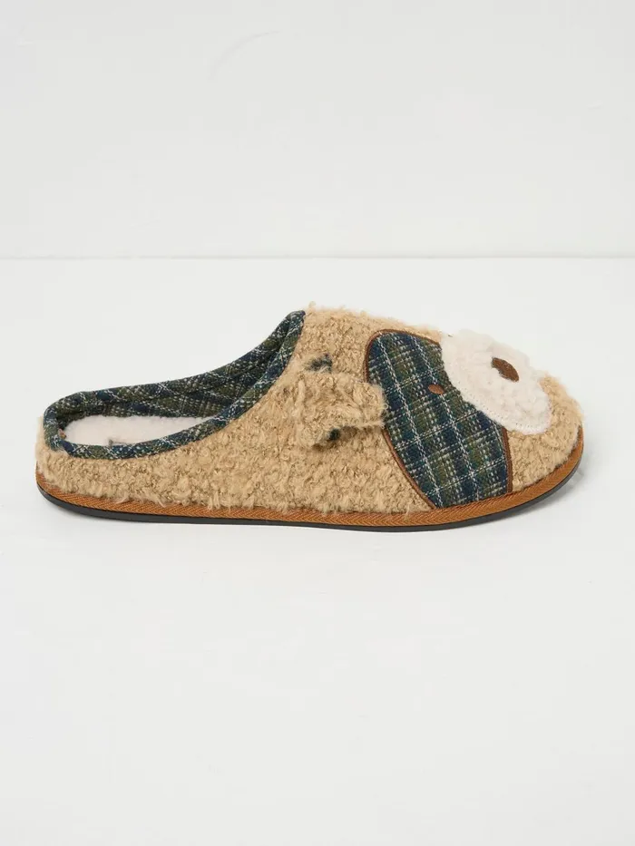 Fat Face Pyjamas and Nightwear Tobi Tan Brown Terrier Dog Slippers 8211 Men