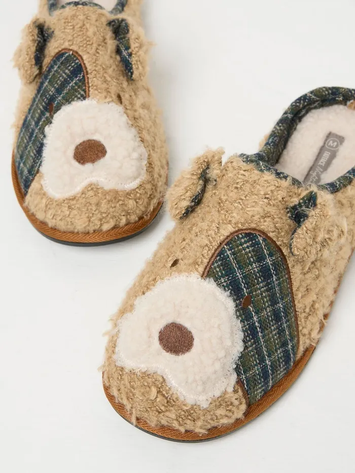 Fat Face Pyjamas and Nightwear Tobi Tan Brown Terrier Dog Slippers 8211 Men