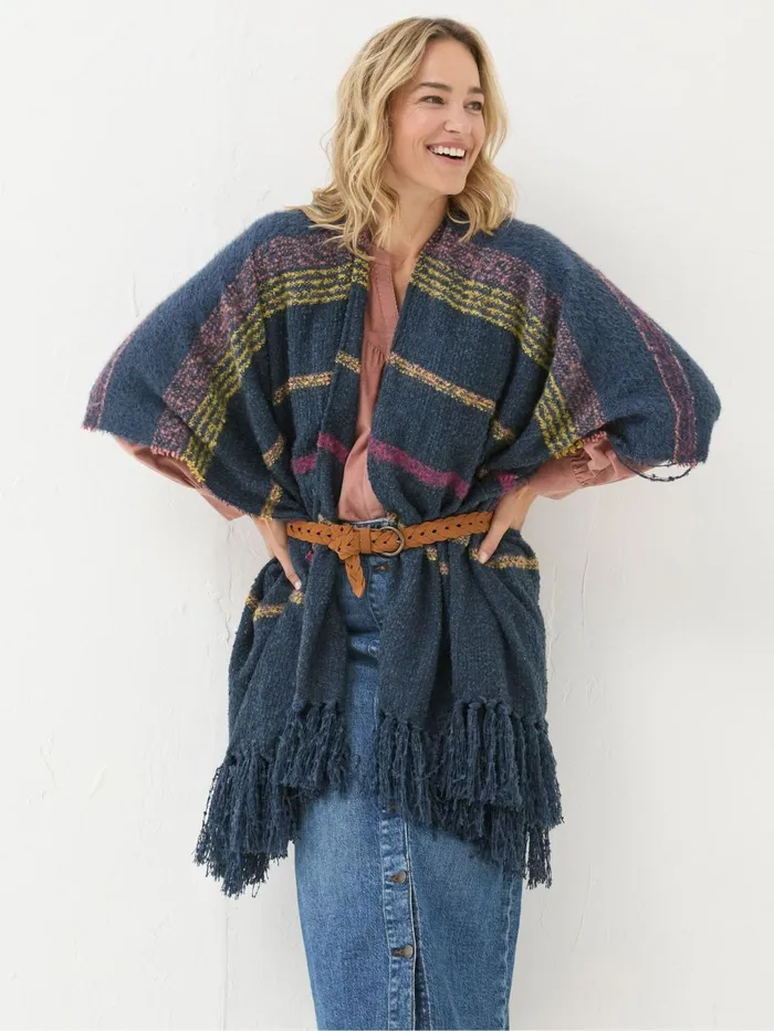 Fat Face Scarves Navy Stripe Boucle Cape Scarf 8211 Women