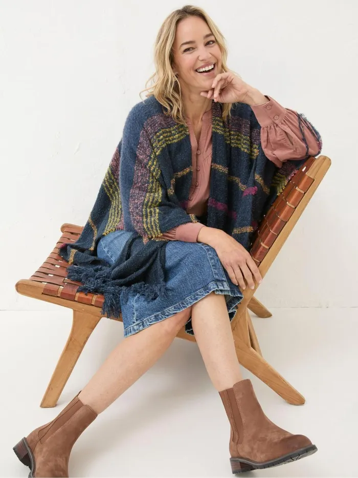Fat Face Scarves Navy Stripe Boucle Cape Scarf 8211 Women