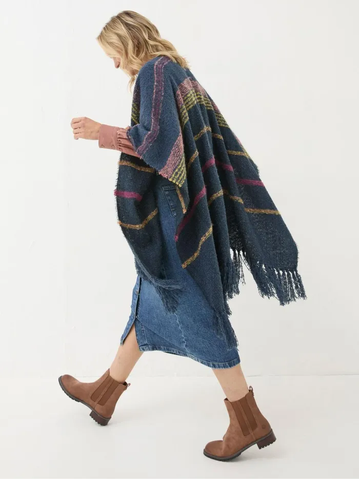 Fat Face Scarves Navy Stripe Boucle Cape Scarf 8211 Women