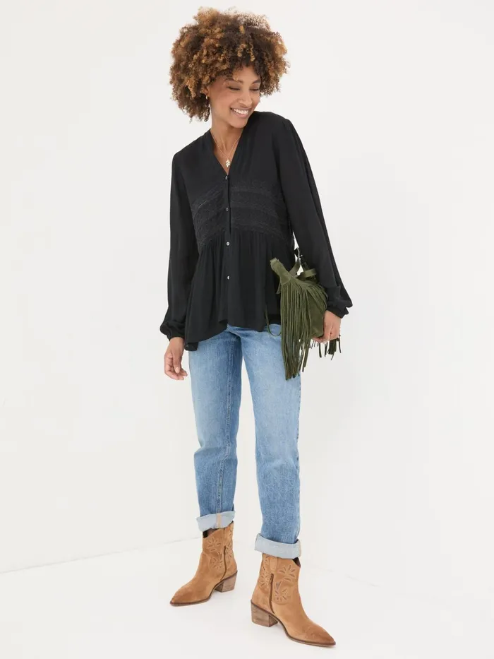 Fat Face Shirts and Blouses Black Lou Embroidered Blouse 8211 Women