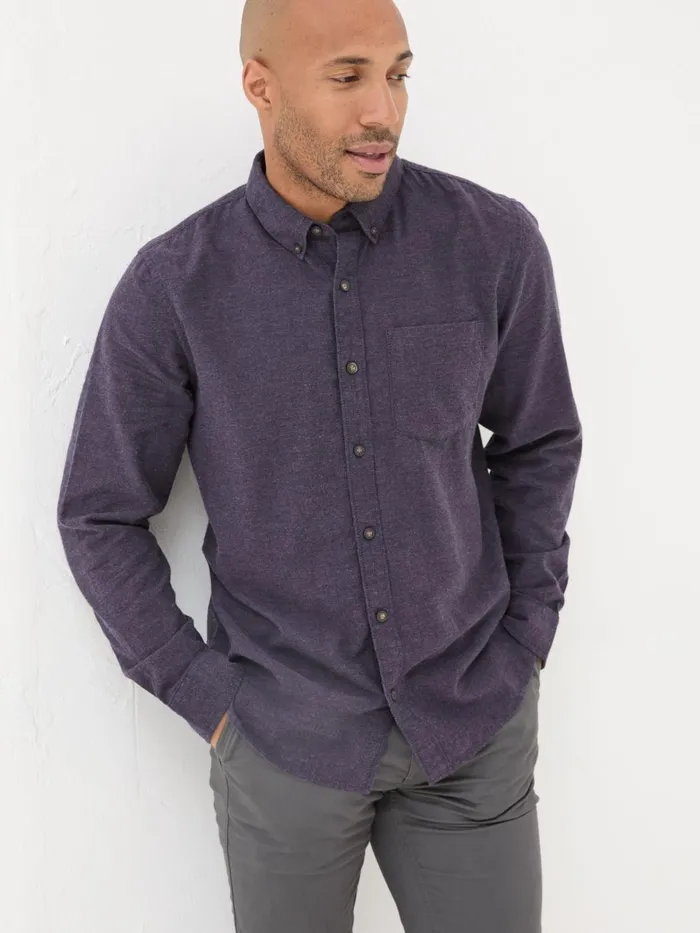 Fat Face Shirts Purple Long Sleeve Oxlow Plain 100 Cotton Shirt 8211 Men