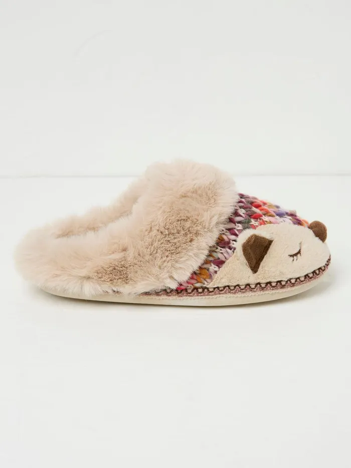Fat Face Slippers Flora Multi Knitted Fox Fur Slippers 8211 Women