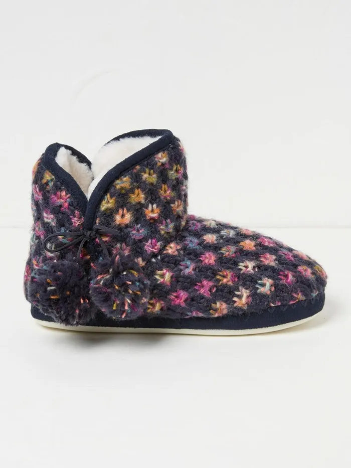 Fat Face Slippers Sara Navy Knit Slippers Boots 8211 Women