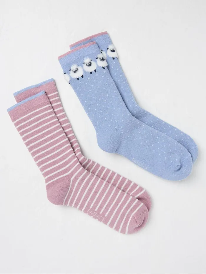 Fat Face Socks and Tights Blue 2 Pairs Of Sheep Welly Socks 8211 Women
