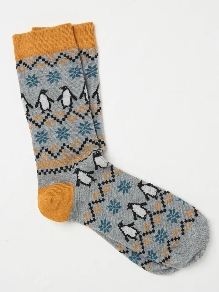 Fat Face Socks Grey Penguin Fairisle Socks 1 Pack 8211 Men