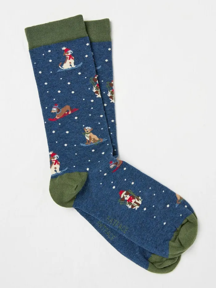 Fat Face Socks Navy Skiing Dogs Socks 1 Pack 8211 Men