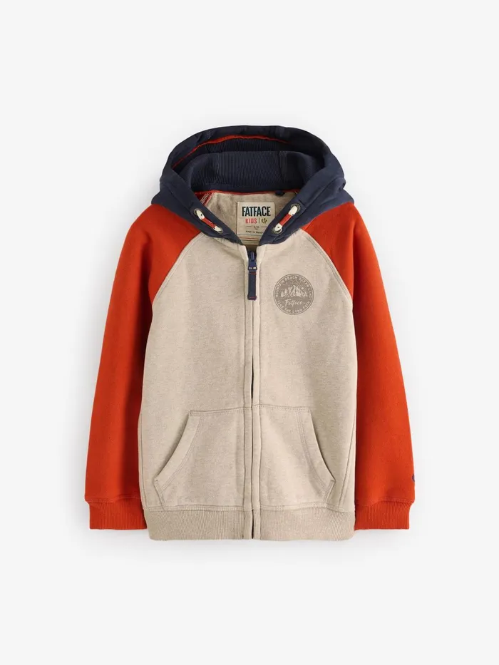 Fat Face Sweatshirts and Hoodies Natural Colourblock Zip Through Hoodie 8211 Kids