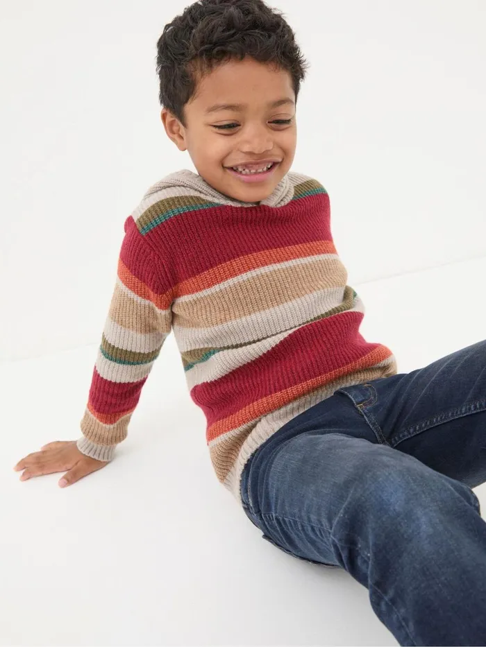 Fat Face Sweatshirts and Hoodies Oatmeal Cream Stripe Hooded Jumper 8211 Kids