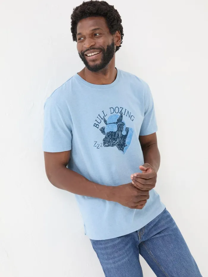 Fat Face TShirts Light Blue Bull Dozing TShirt 8211 Men