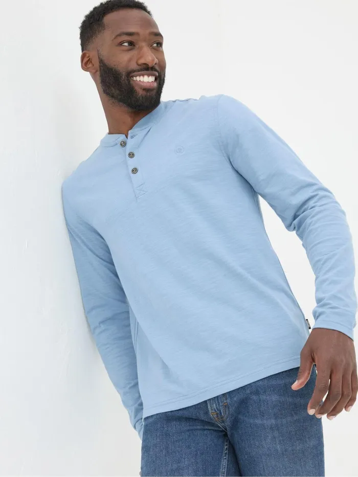Fat Face TShirts Woodside Light Blue Long Sleeve Henley T Shirt 8211 Men