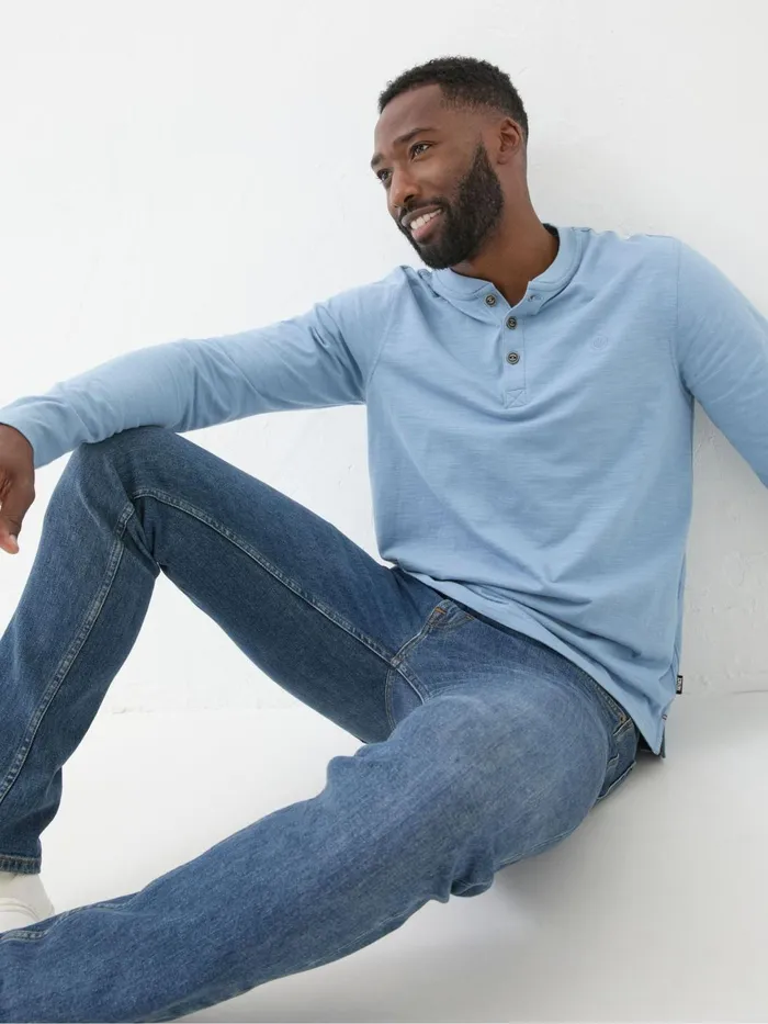 Fat Face TShirts Woodside Light Blue Long Sleeve Henley T Shirt 8211 Men