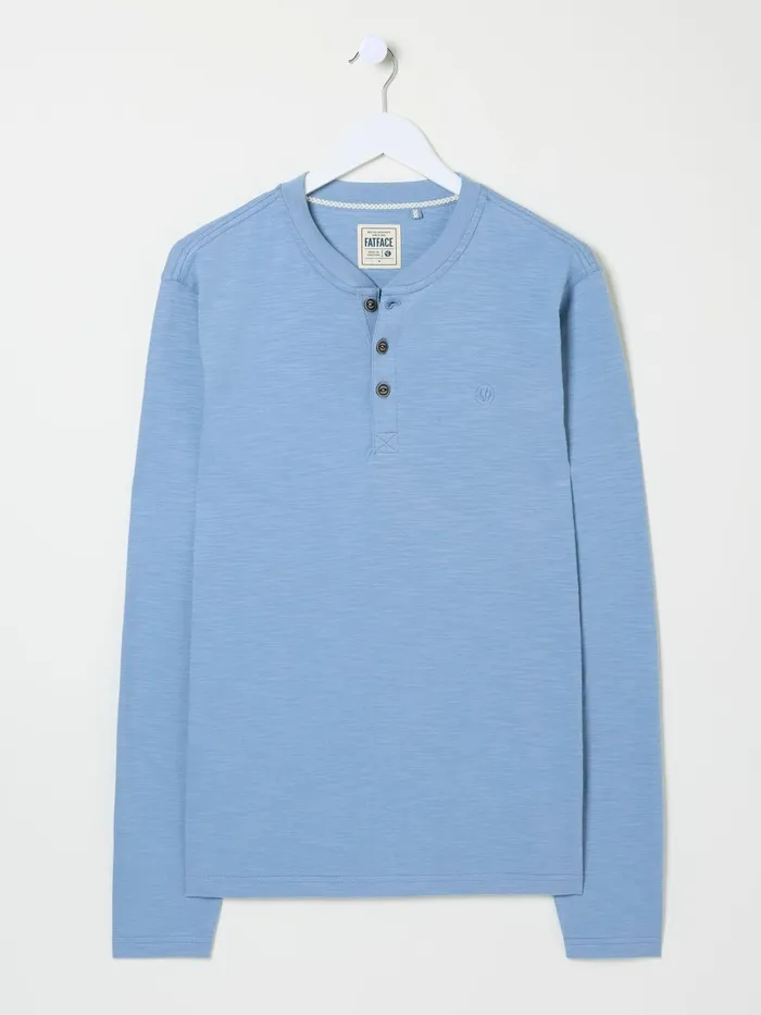Fat Face TShirts Woodside Light Blue Long Sleeve Henley T Shirt 8211 Men