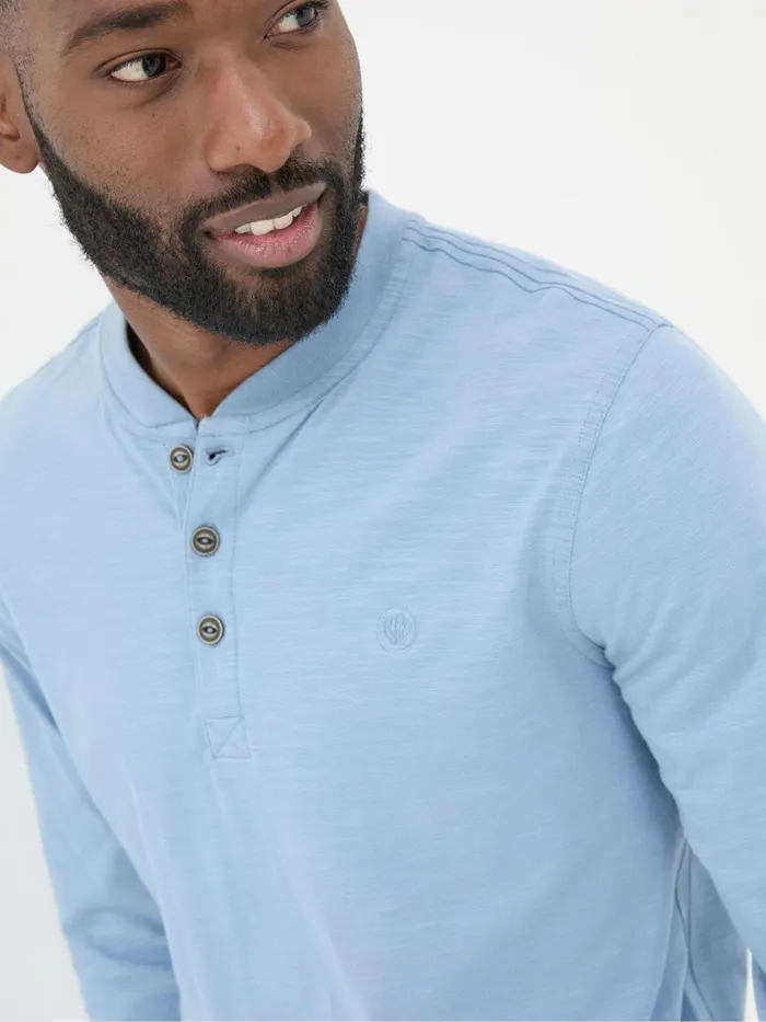 Fat Face TShirts Woodside Light Blue Long Sleeve Henley T Shirt 8211 Men
