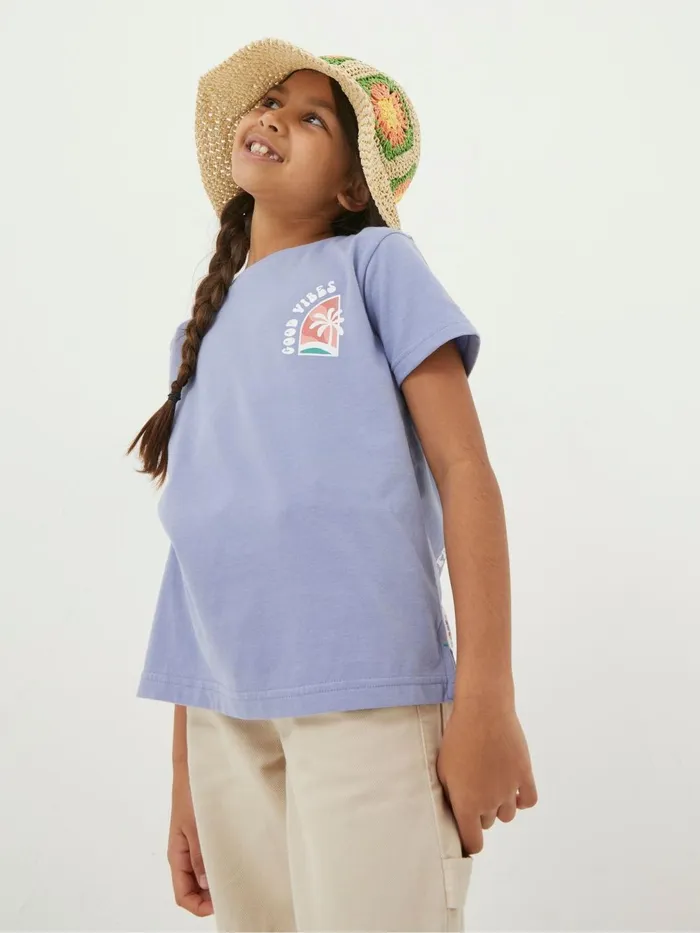 Fat Face Tops and TShirts Blue Good Vibes TShirt 8211 Kids