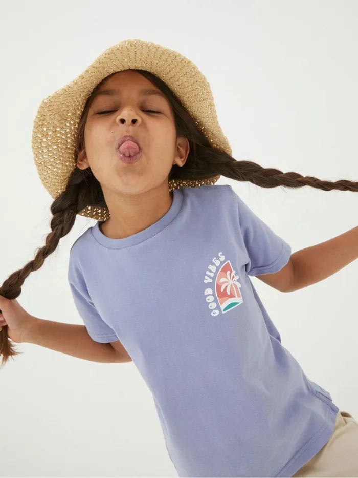 Fat Face Tops and TShirts Blue Good Vibes TShirt 8211 Kids