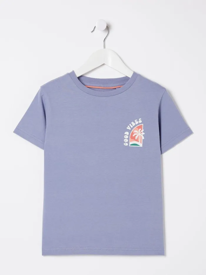 Fat Face Tops and TShirts Blue Good Vibes TShirt 8211 Kids