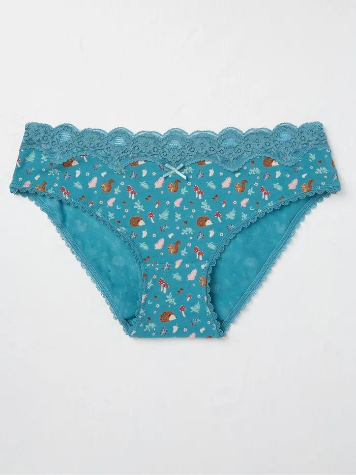 Fat Face Underwear Green Woodland Hedgehog Mini Knickers 8211 Women
