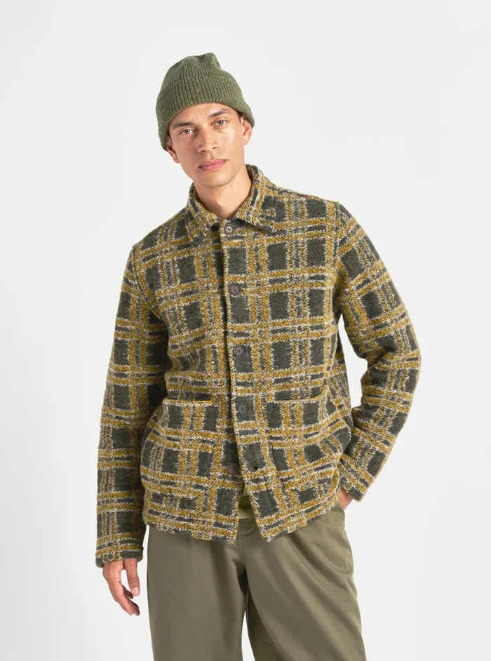 Field Jacket In Grey Jacquard Fleece Men Universal Works Fleece