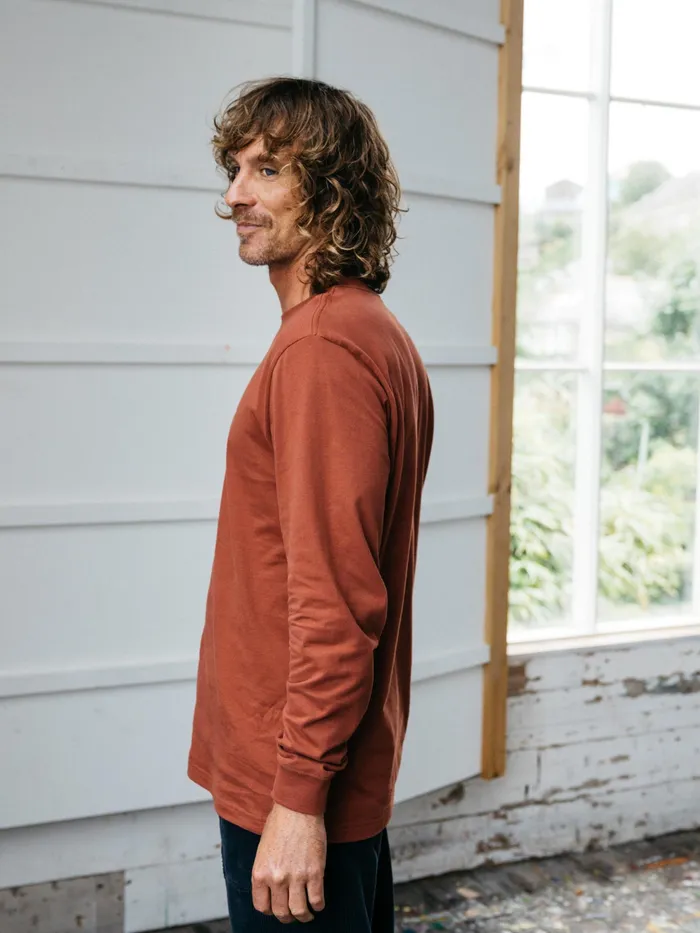 Finisterre TShirts Men Harlyn Logo Long Sleeve TShirt Dark Rosewood