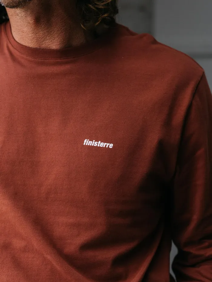 Finisterre TShirts Men Harlyn Logo Long Sleeve TShirt Dark Rosewood