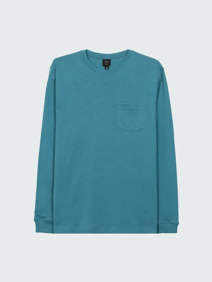 Finisterre TShirts Men Orca Recycled Pocket Long Sleeve TShirt Ocean Storm