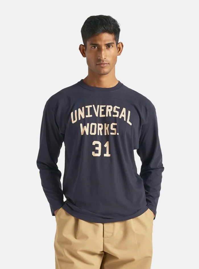 Football T Shirt In Navy Single Jersey UW31 Men Universal Works Tees