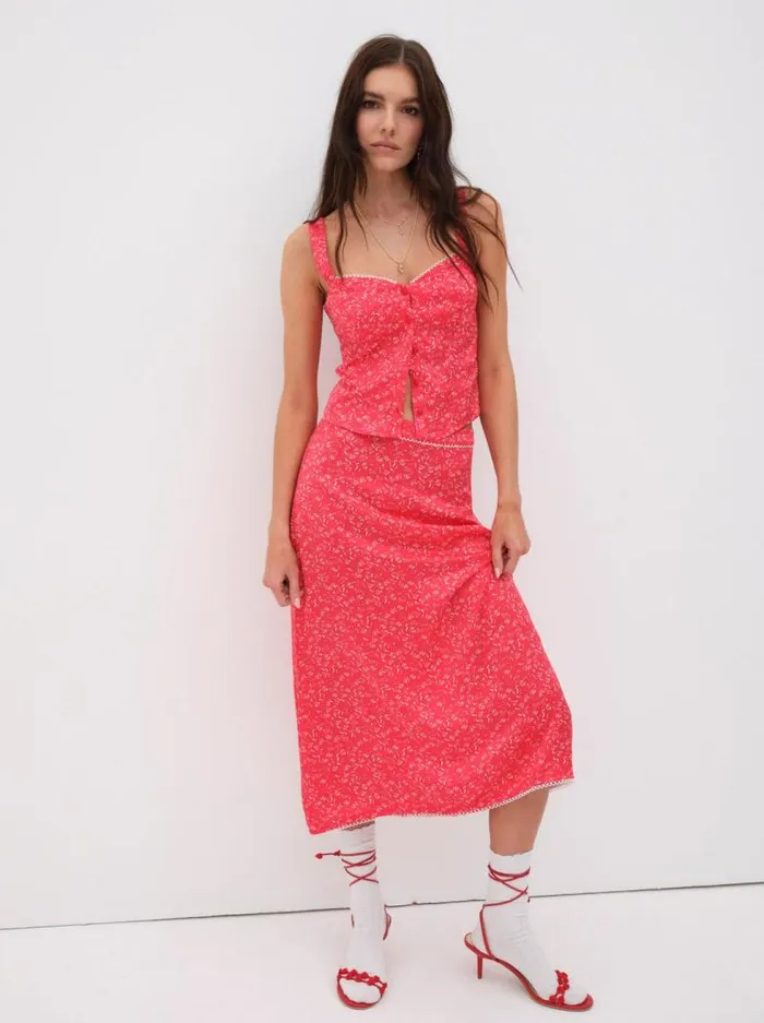 For Love and Lemons Bottoms Barbera Midi Skirt Red 8211 Women