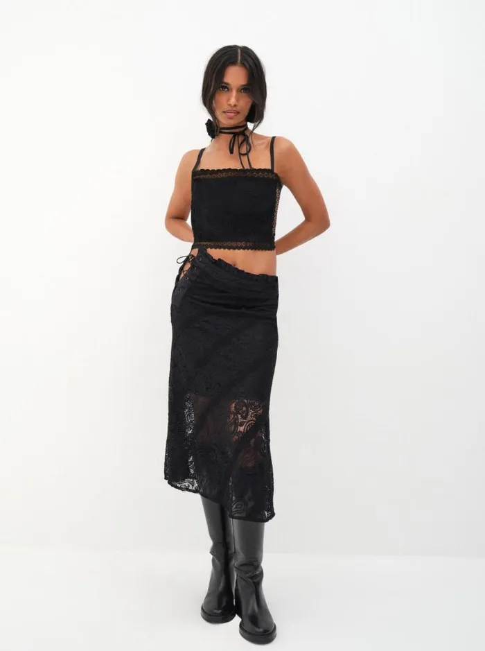 For Love and Lemons Bottoms Danielle Midi Skirt Black 8211 Women