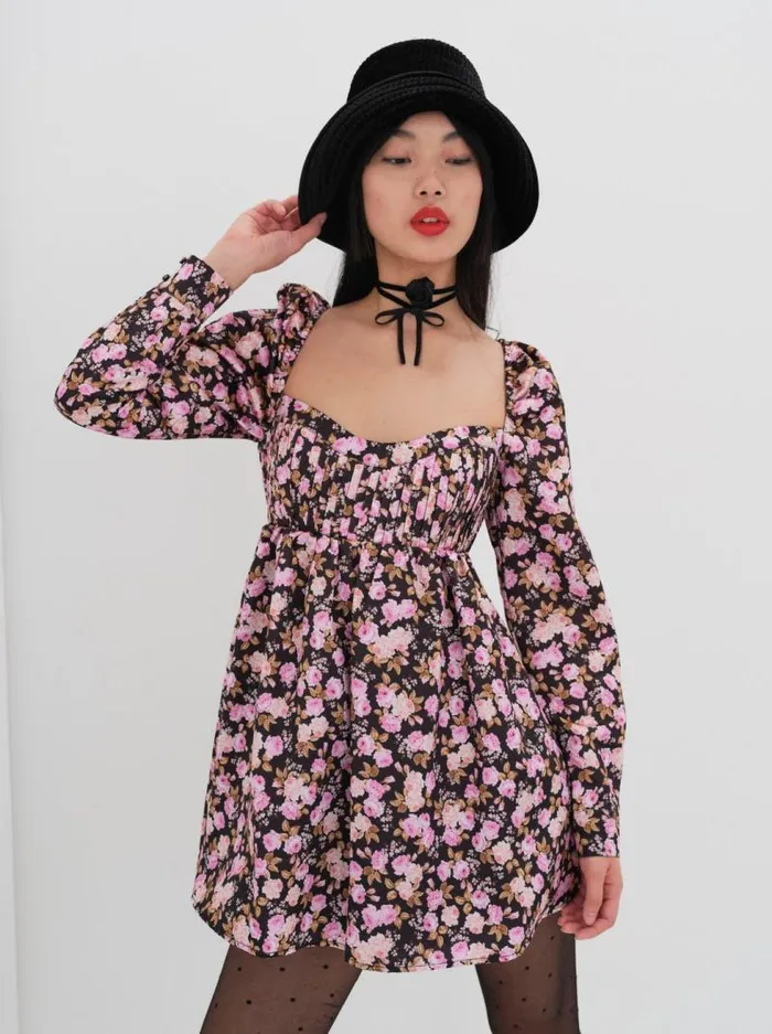 For Love and Lemons Dresses Kate Long Sleeve Mini Dress Black 8211 Women