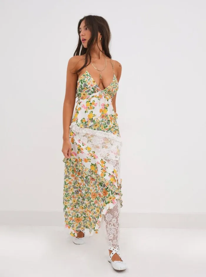 For Love and Lemons Dresses Rosalyn Maxi Dress Green Marigold 8211 Women