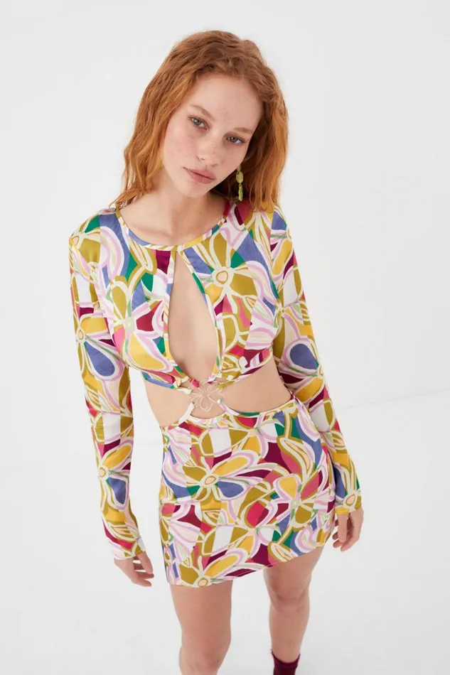 For Love and Lemons Dresses Thora Long Sleeve Mini Dress Green 8211 Women