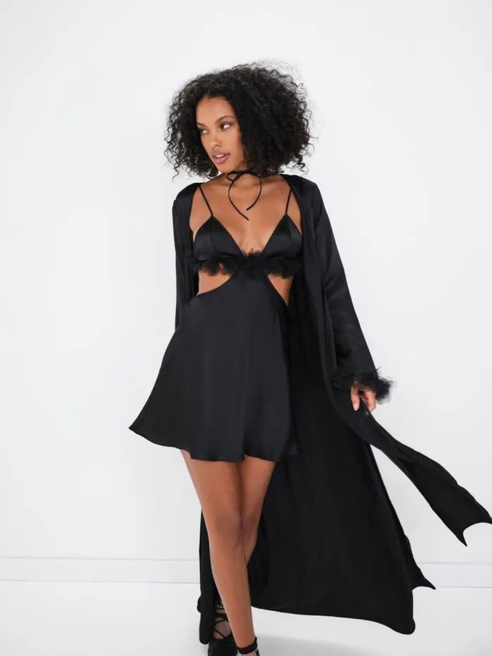 For Love and Lemons Lingerie Floral Trim Robe Black 8211 Women