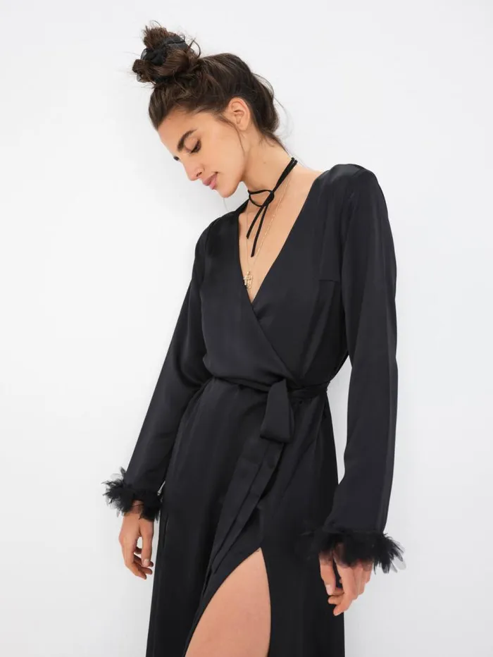 For Love and Lemons Lingerie Floral Trim Robe Black 8211 Women