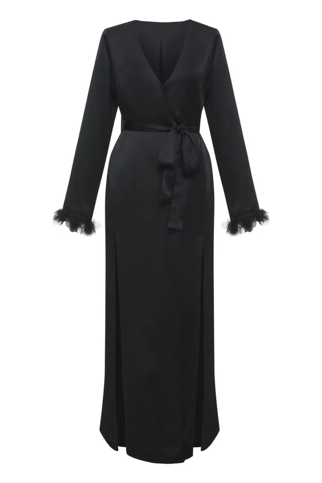 For Love and Lemons Lingerie Floral Trim Robe Black 8211 Women