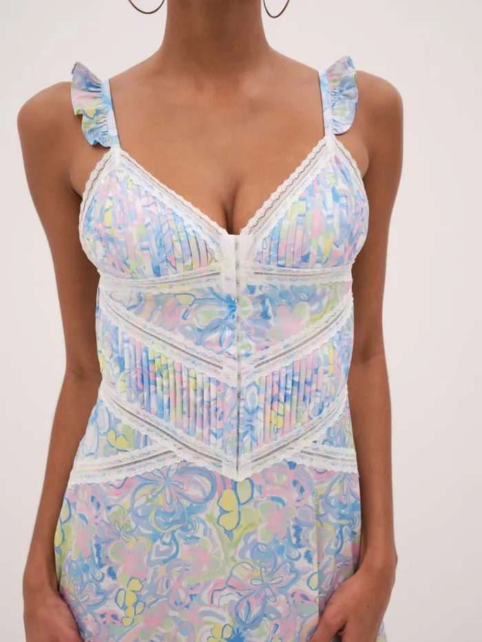 For Love and Lemons Lingerie Midsummer Floral Slip Dress Blue 8211 Women