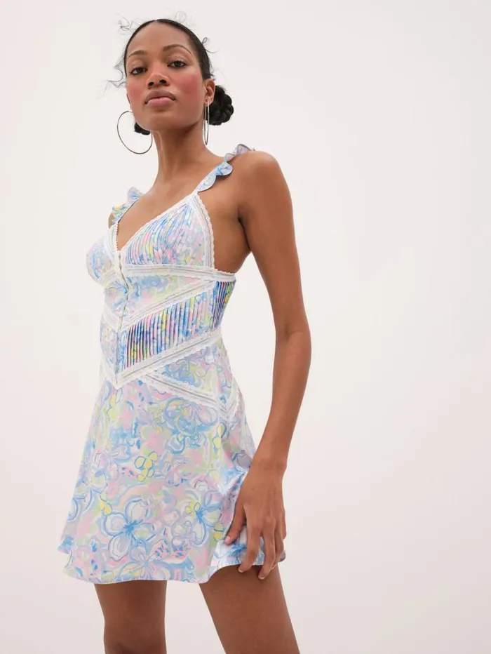 For Love and Lemons Lingerie Midsummer Floral Slip Dress Blue 8211 Women