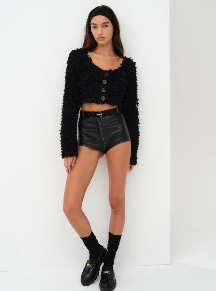 For Love and Lemons Tops June Cropped Sweater Black 8211 Women