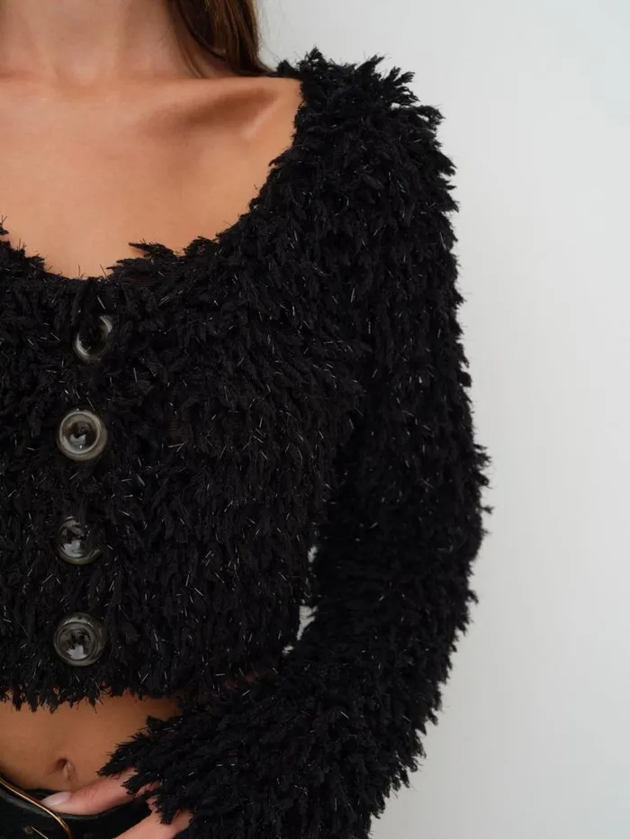 For Love and Lemons Tops June Cropped Sweater Black 8211 Women
