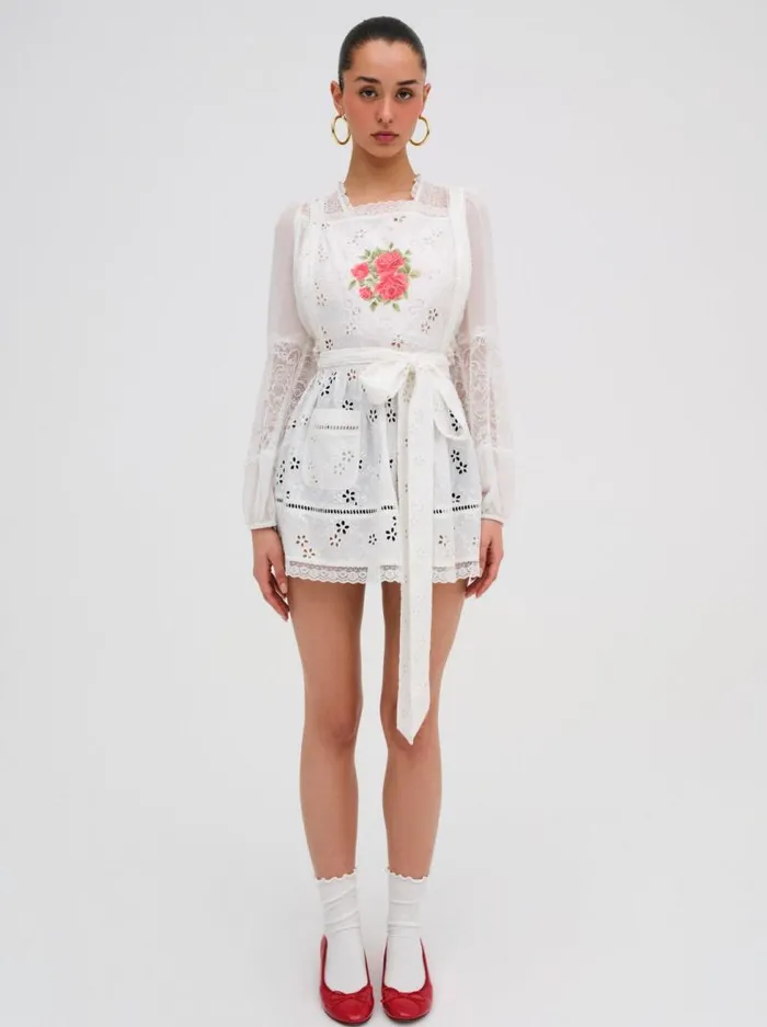 For Love and Lemons Tops Rose Embroidered Apron White 8211 Women