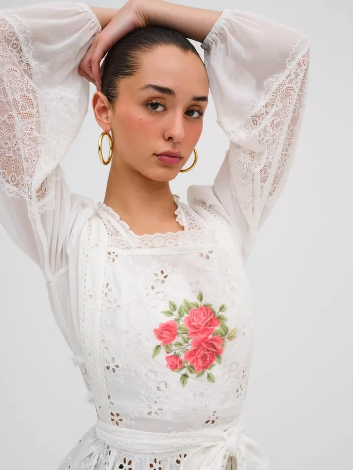 For Love and Lemons Tops Rose Embroidered Apron White 8211 Women