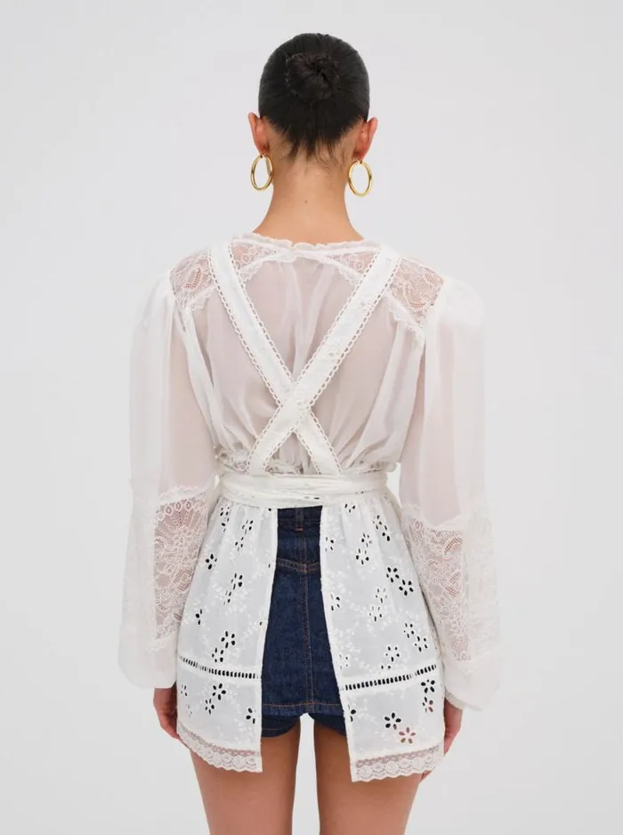 For Love and Lemons Tops Rose Embroidered Apron White 8211 Women