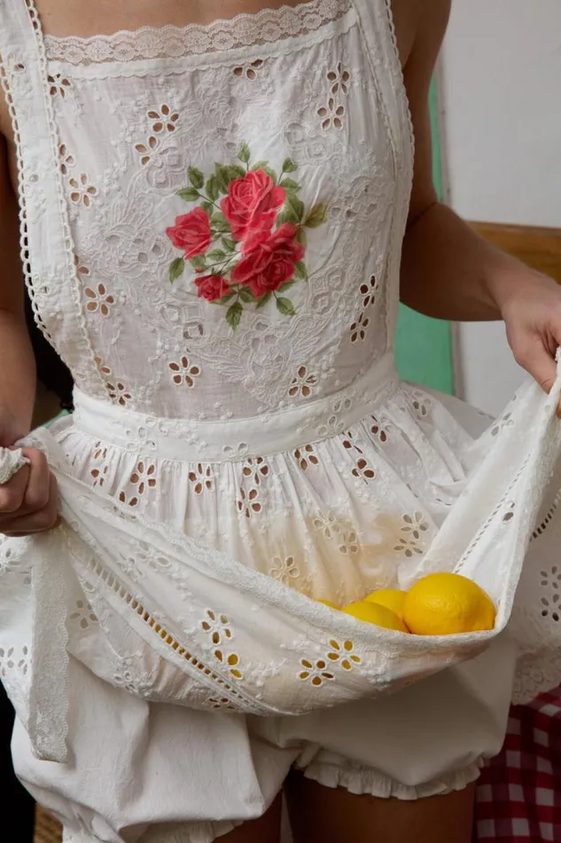 For Love and Lemons Tops Rose Embroidered Apron White 8211 Women
