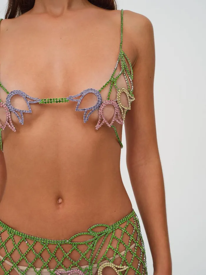 For Love and Lemons Tops Tulip Grid Rhinestone Bralette Green 8211 Women For Love and Lemons Tops Tulip Grid Rhinestone Bralette Green 8211 Women
